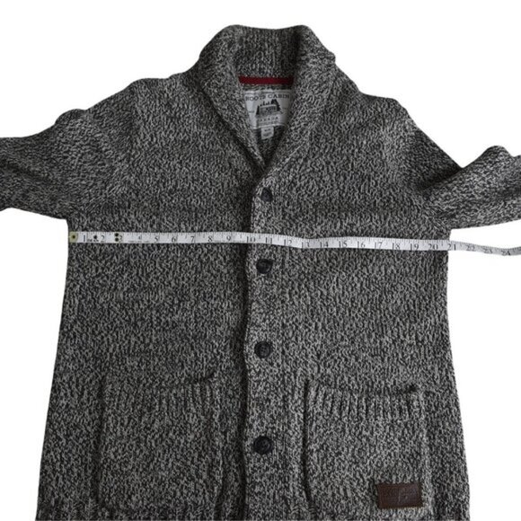 Roots Cabin Canada Cardigan Sweater Gray/White Shawl Collar Size Medium - Picture 11 of 12